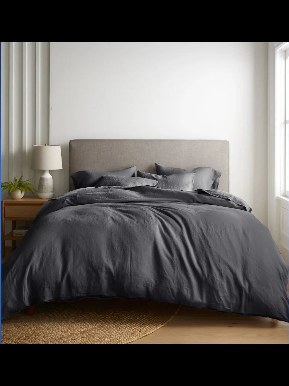 QUINCE European Linen Duvet Cover Set In Charcoal Grey In Full / Queen, New!